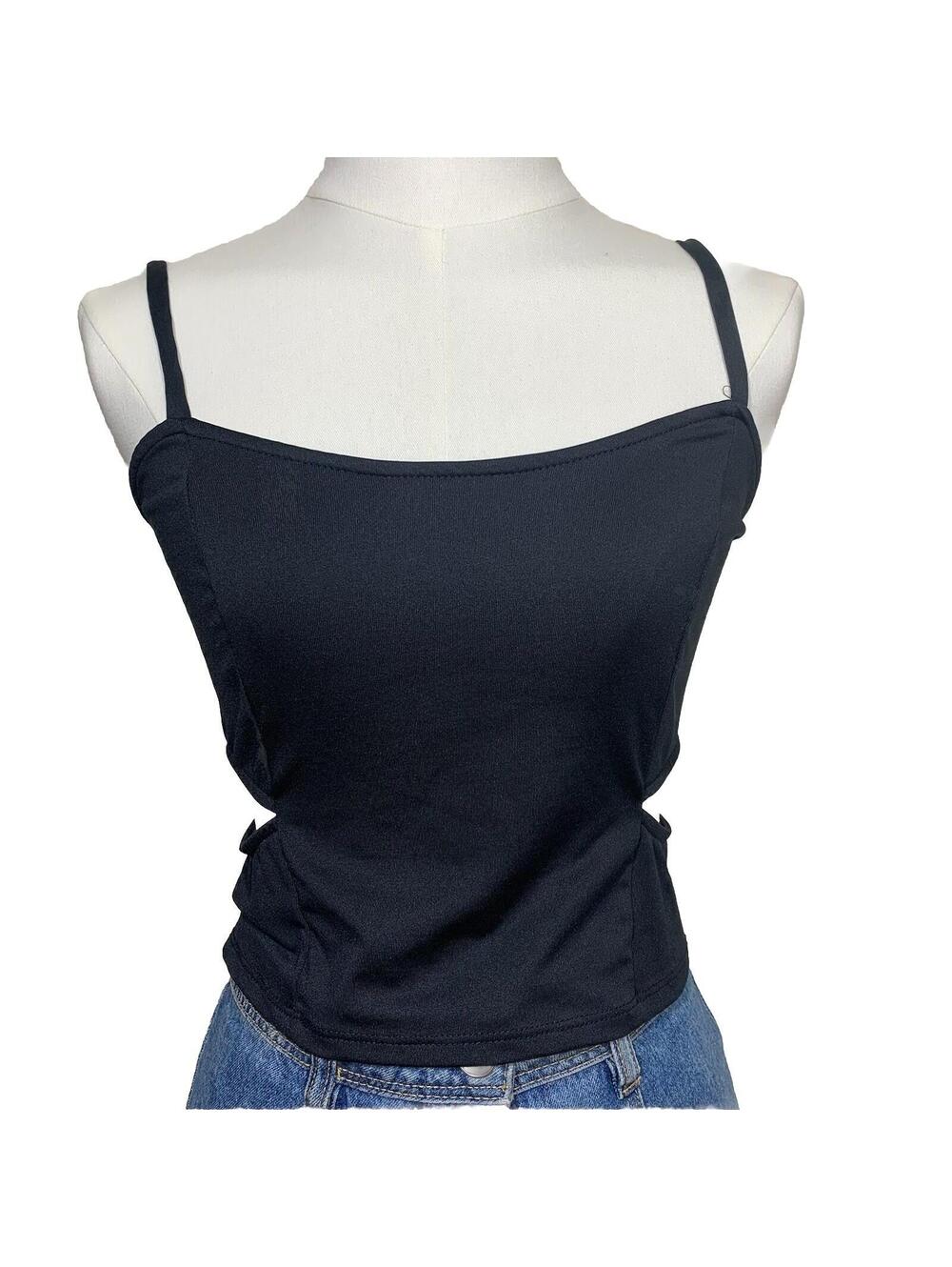 Emma & Sam Camisole Women Medium Black Side Cut Out Cropped Tank Top K278 9879